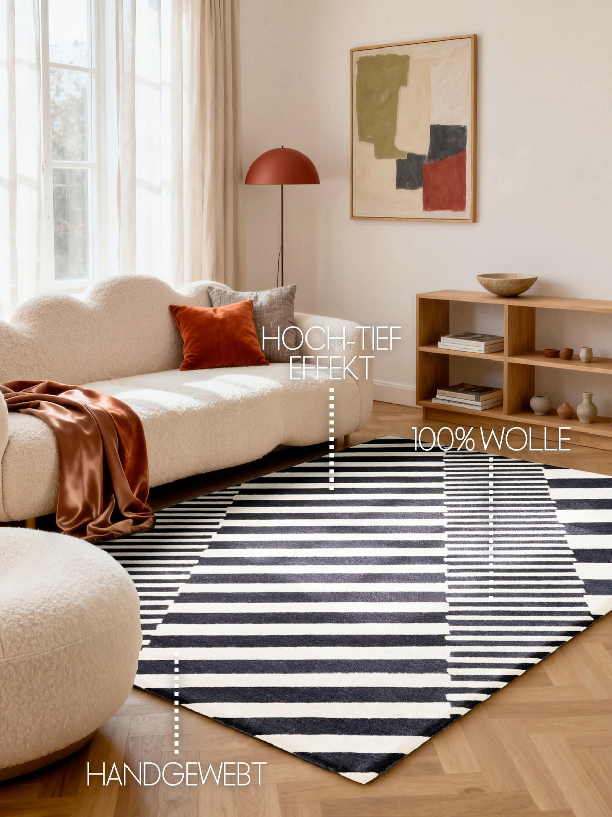 WOLLTEPPICH 120/180 cm Stryve Schwarz, Weiß rechteckig  - Schwarz/Weiß, Basics, Textil (120/180cm) - Elle Decoration