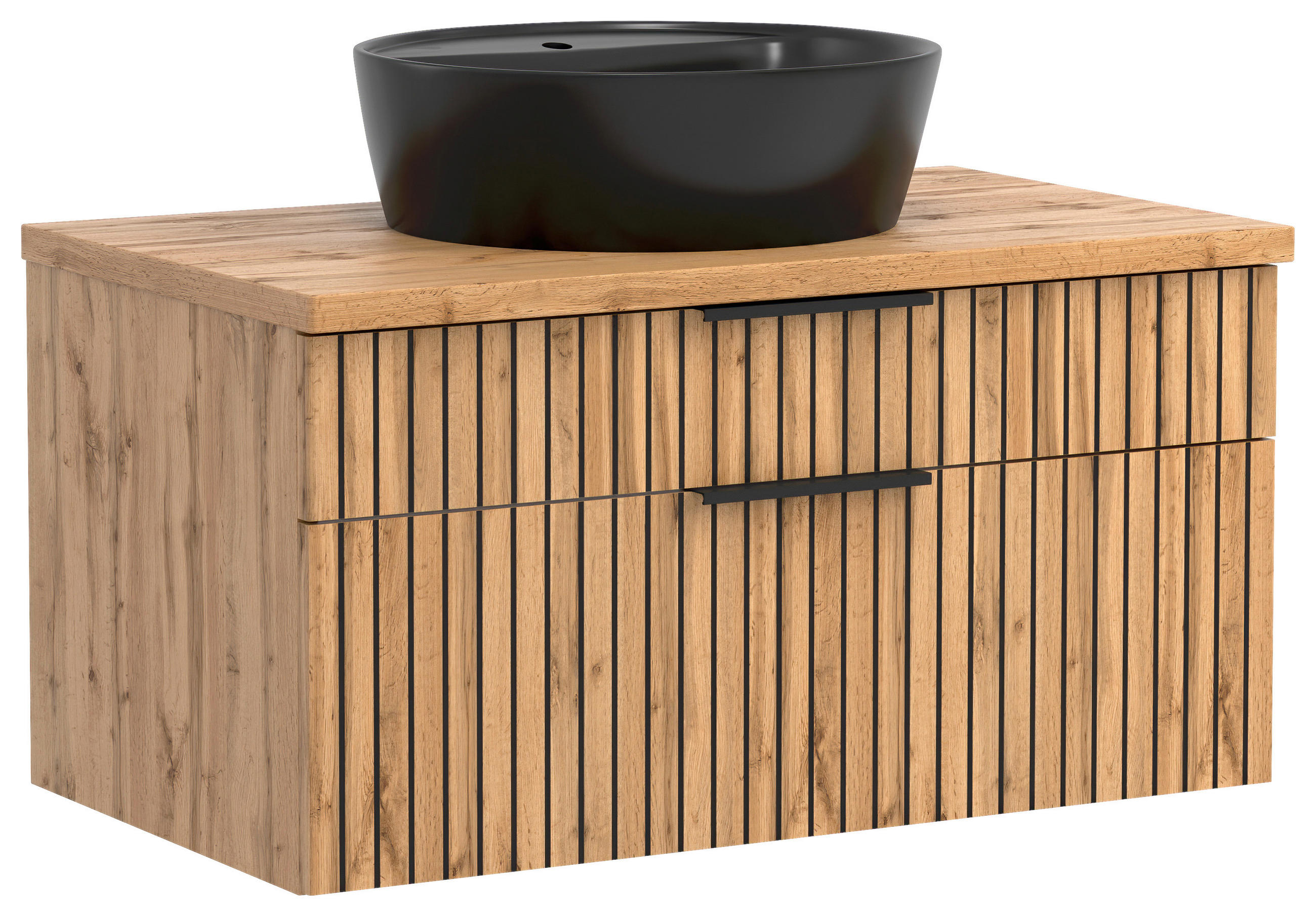 WASCHTISCHKOMBI 80 cm  - Eiche Wotan/Schwarz, MODERN, Holzwerkstoff/Stein (80cm) - Held