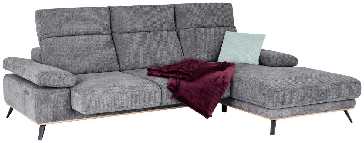 ECKSOFA Struktur Grau  - Schwarz/Grau, Modern, Textil/Metall (283/194cm) - MID.YOU