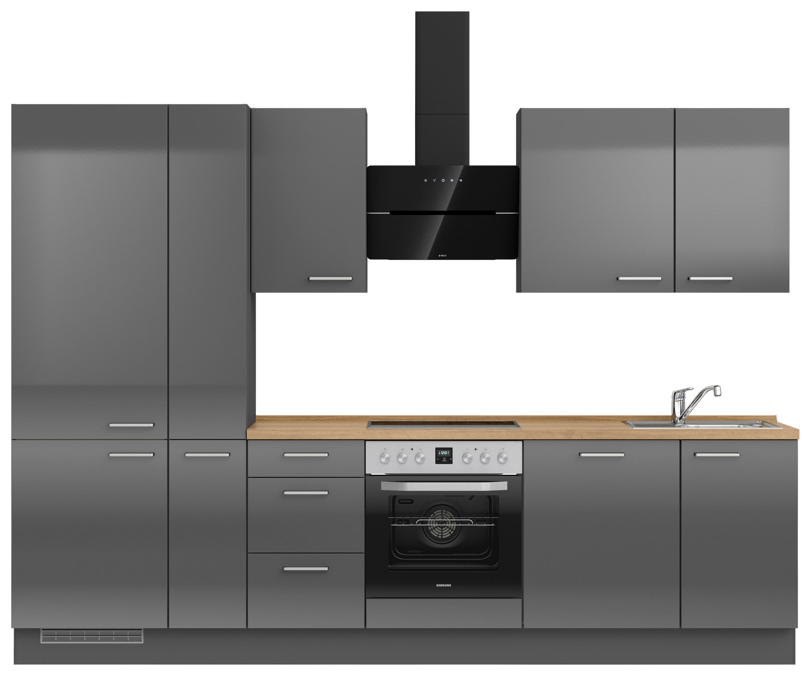 KÜCHENBLOCK 300 cm   in Eichefarben, Schieferfarben  - Schieferfarben/Edelstahlfarben, MODERN, Holzwerkstoff/Metall (300cm) - Nobilia