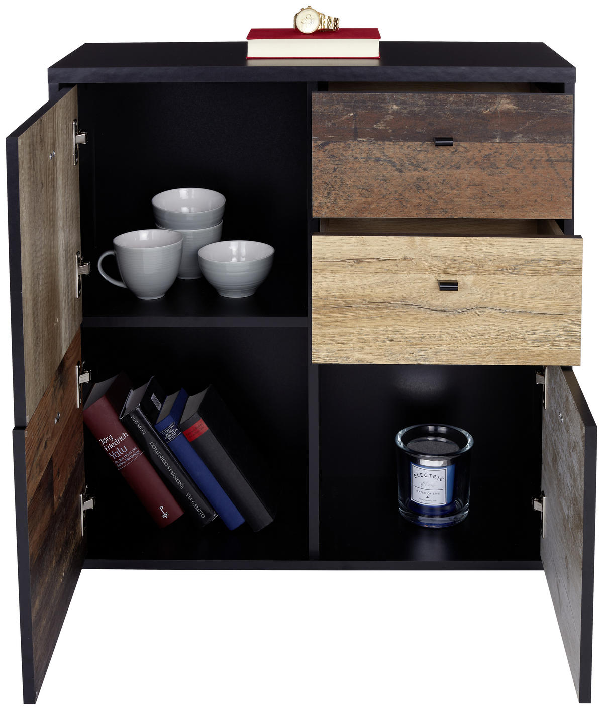 KOMODA  77,2/77,5/29,6 cm  crna, boja hrasta, boja pinije  - boja hrasta/boja pinije, Moderno, metal/pločasti materijal (77,2/77,5/29,6cm) - Carryhome