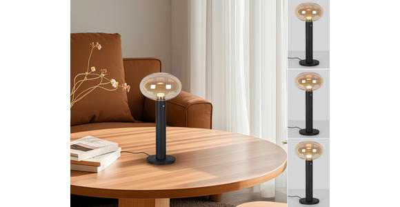 AKKU-TISCHLEUCHTE 20/42 cm  - Bernsteinfarben/Schwarz, Design, Glas/Kunststoff (20/42cm) - Dieter Knoll