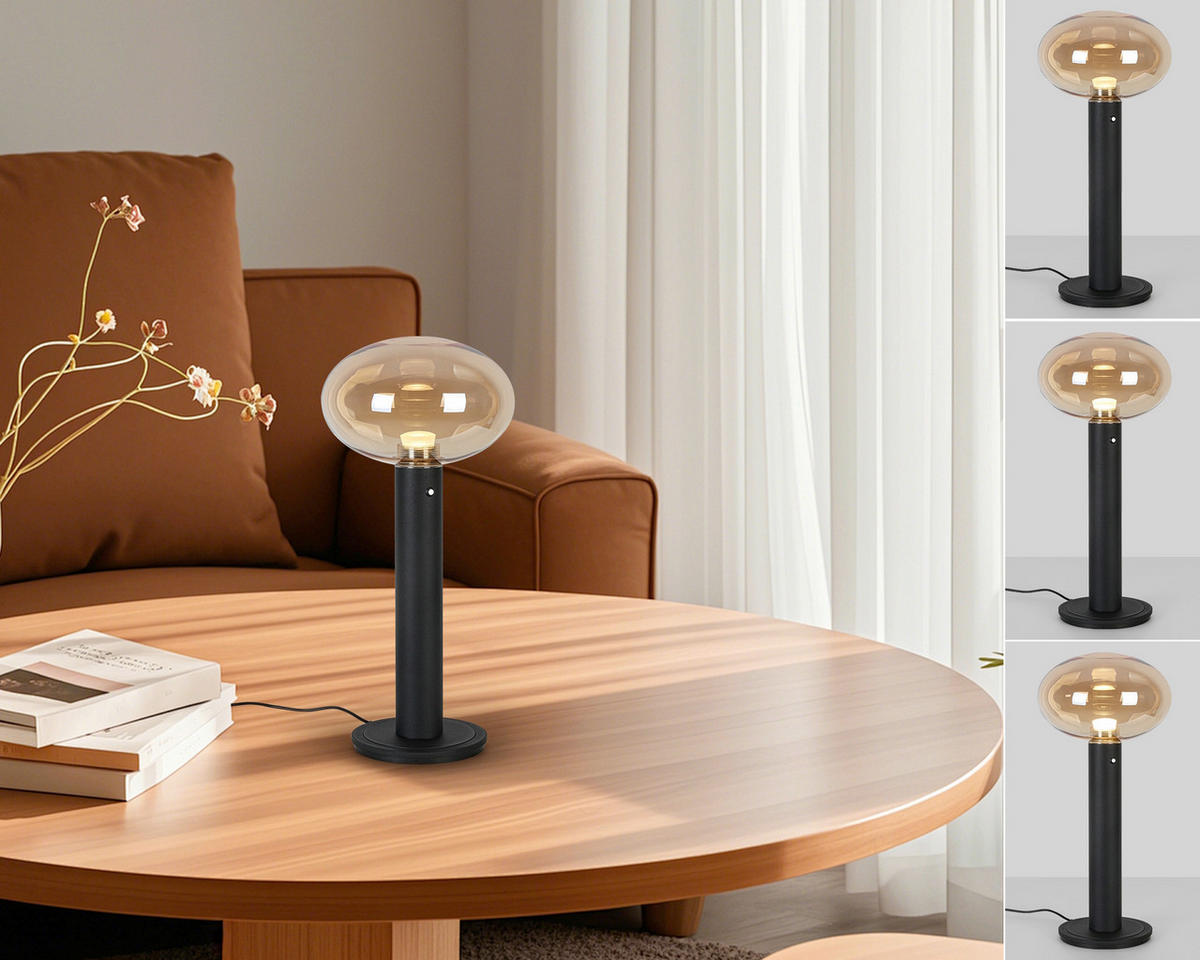 AKKU-TISCHLEUCHTE 20/42 cm  - Bernsteinfarben/Schwarz, Design, Glas/Kunststoff (20/42cm) - Dieter Knoll
