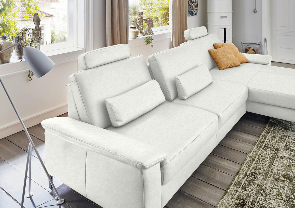 ECKSOFA in Echtleder Weiss  - Weiss/Schwarz, Design, Leder/Metall (334/176cm) - Dieter Knoll