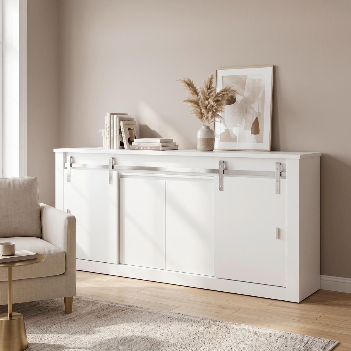 SIDEBOARD  201/91/43 cm  - Chromfarben/Weiß Hochglanz, Design, Holzwerkstoff/Metall (201/91/43cm) - Livetastic