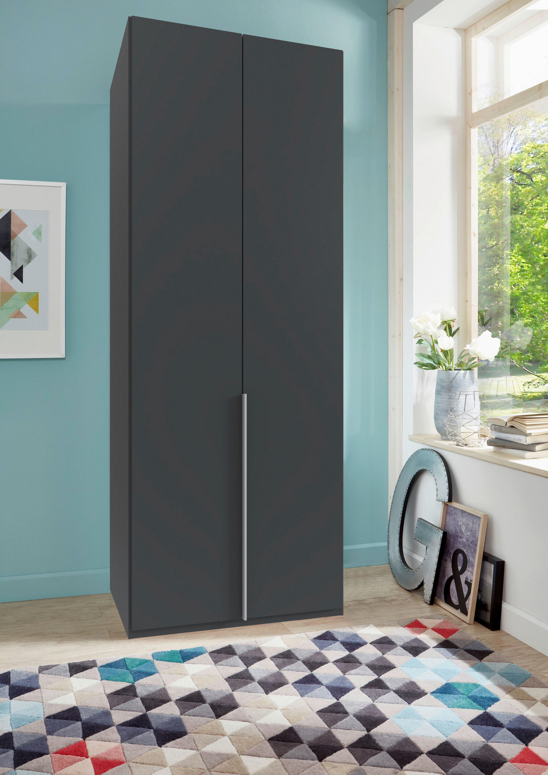 DREHTÜRENSCHRANK in Graphitfarben  - Alufarben/Graphitfarben, Modern, Holzwerkstoff/Metall (90/236/58cm) - MID.YOU