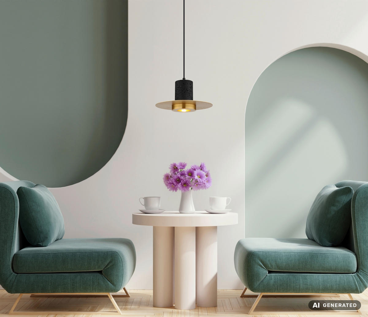 HÄNGELEUCHTE Shanna 28/130 cm  - Messingfarben/Schwarz, Design, Kunststoff/Stein (28/130cm) - Globo