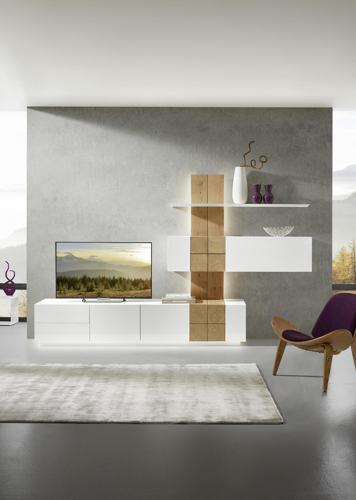 REGAL ZA DNEVNI BORAVAK bela, boja hrasta   - boja hrasta/bela, Dizajnerski, drvo/pločasti materijal (305/190/52cm) - Ambiente