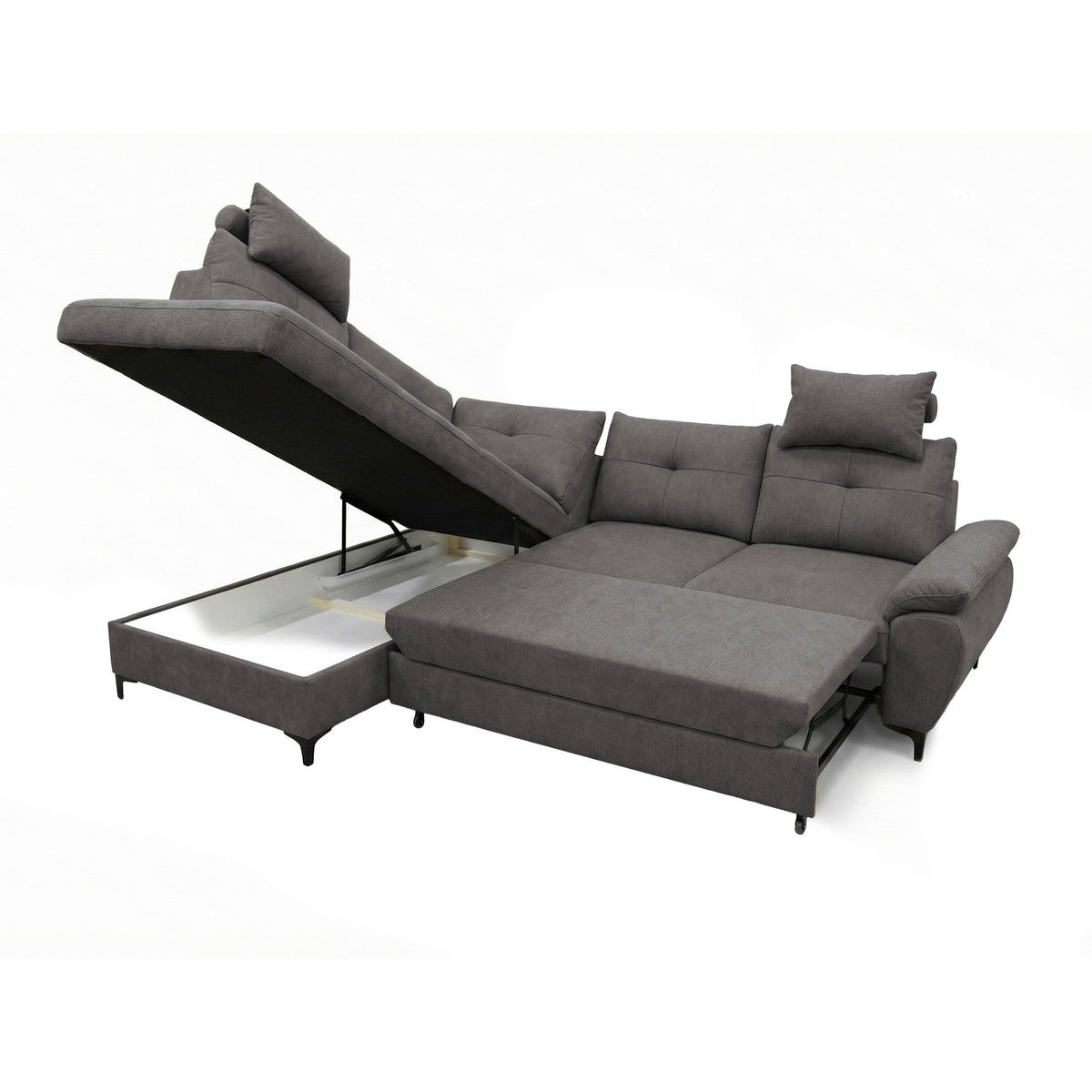 ECKSOFA SOLEI in Chenille Dunkelgrau  203/265 cm  - Dunkelgrau/Schwarz, Design, Kunststoff/Textil (203/265cm) - MID.YOU