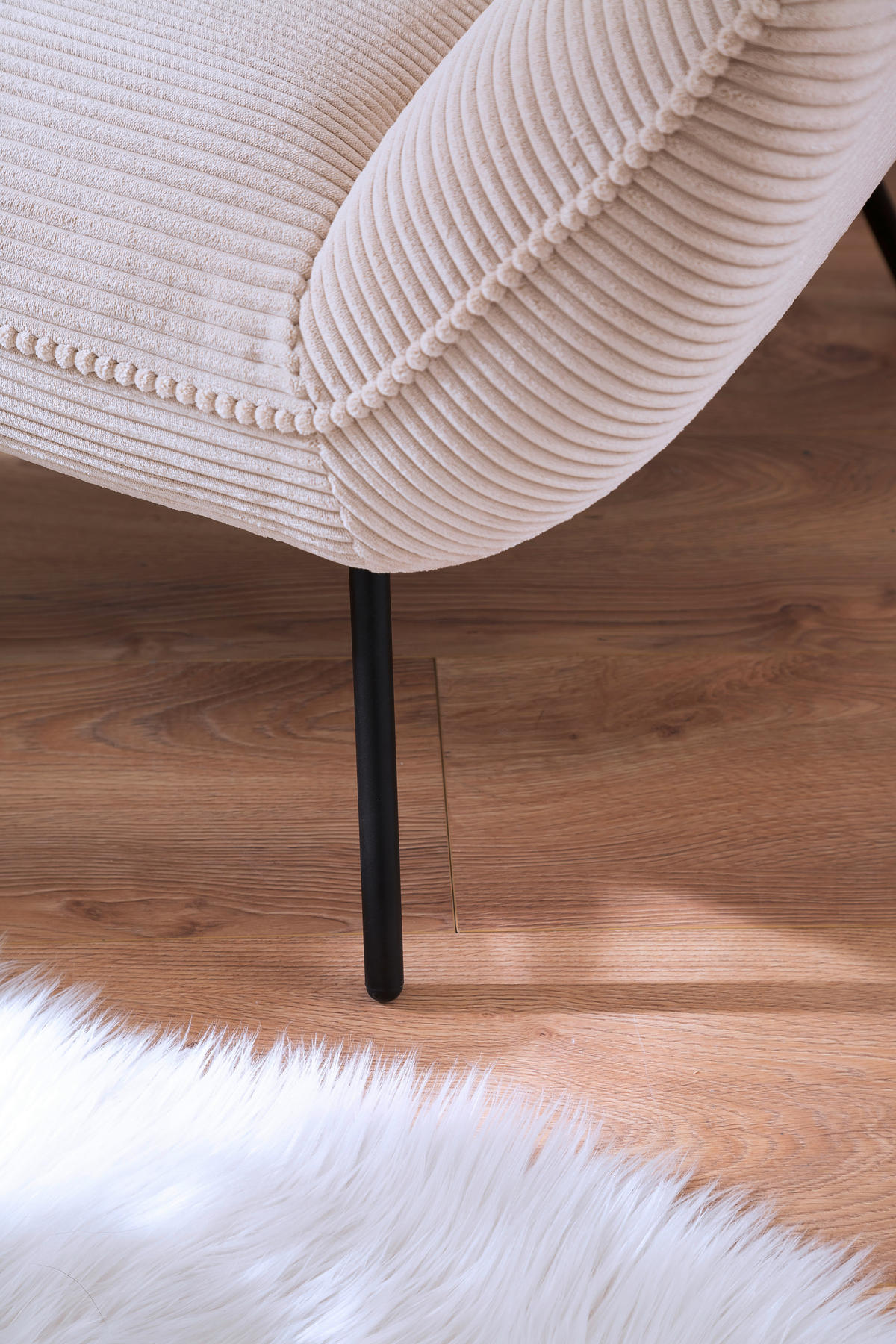 SESSEL in Cord Naturfarben  - Schwarz/Naturfarben, Design, Textil/Metall (90/112/94cm) - Pure Home Lifestyle