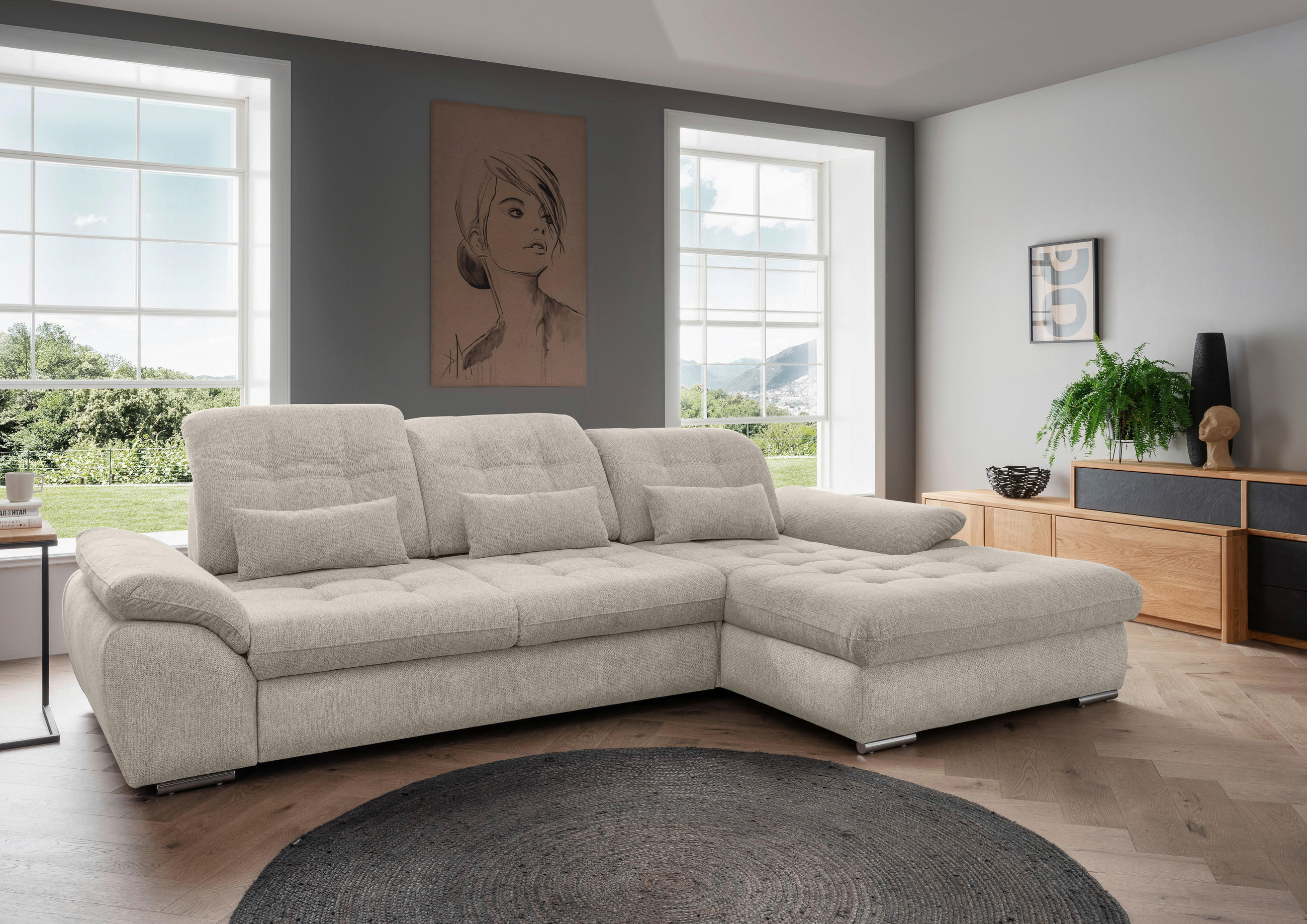 ECKSOFA in Chenille Beige  - Chromfarben/Beige, Modern, Textil/Metall (314/184cm) - Livetastic