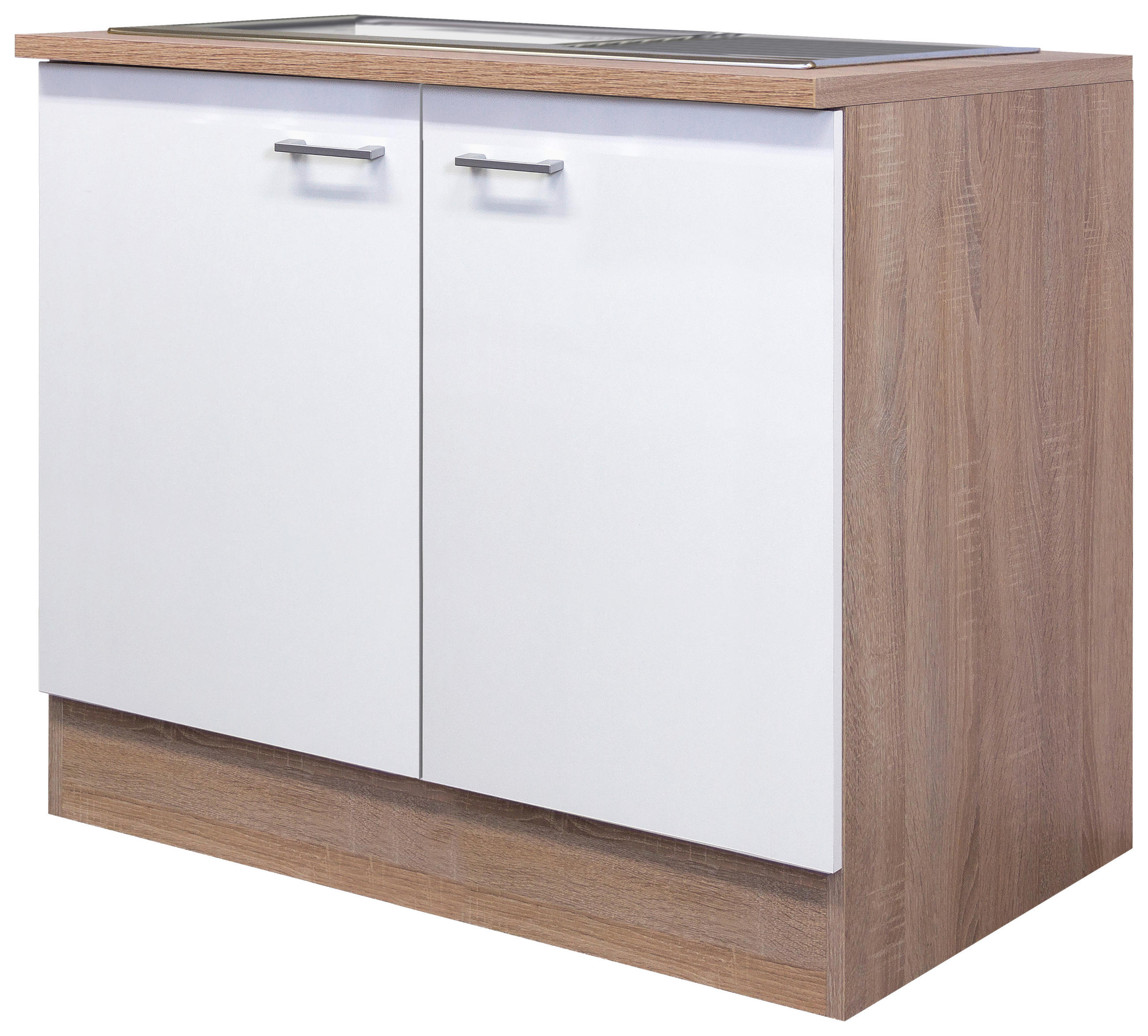 SPÜLENUNTERSCHRANK 100/85/57 cm  in Weiß, Sonoma Eiche  - Alufarben/Weiß, KONVENTIONELL, Holzwerkstoff/Kunststoff (100/85/57cm) - FlexWell