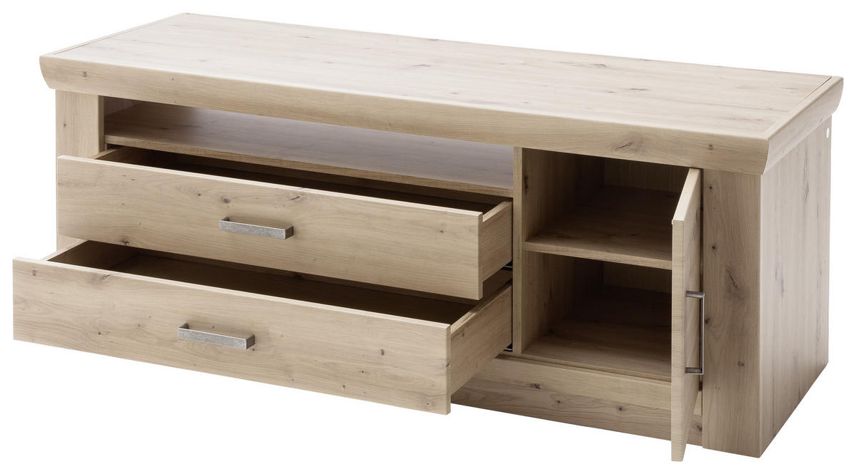 MEDIABÄNK i ekfärgad  - nickelfärgad/ekfärgad, Design, metall/trämaterial (144/60/55cm) - Livetastic