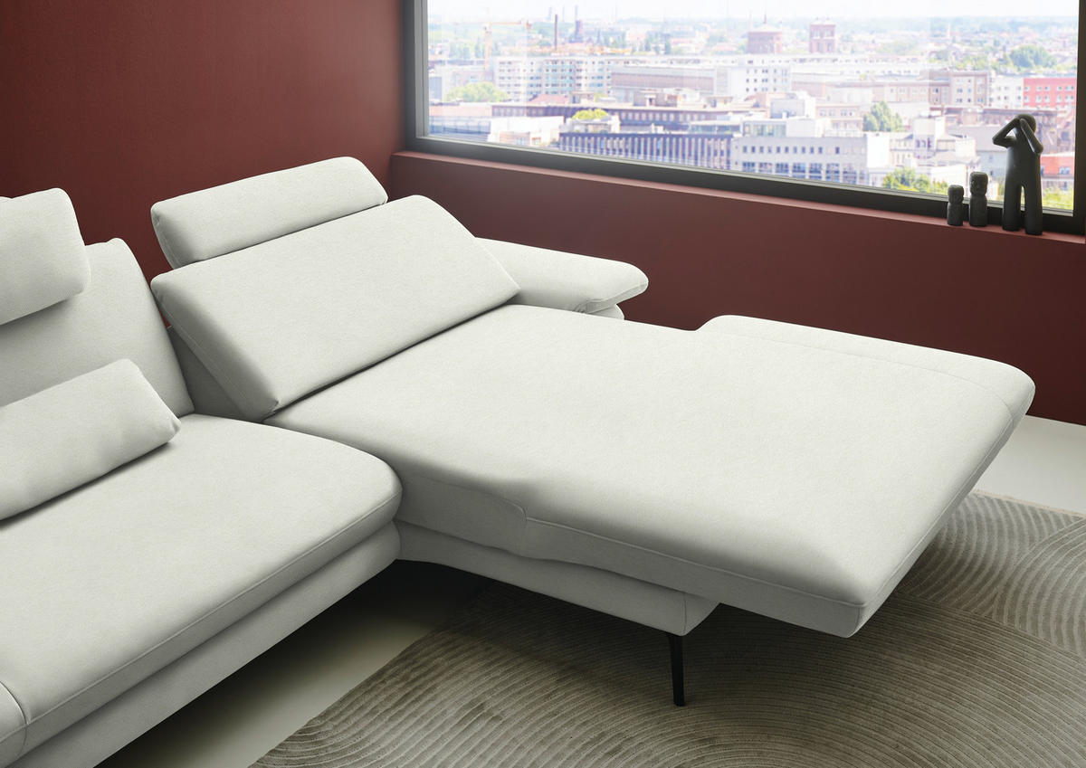 ECKSOFA Chenille, Flachgewebe Weiss  - Weiss/Schwarz, Design, Textil/Metall (284/180cm) - Dieter Knoll