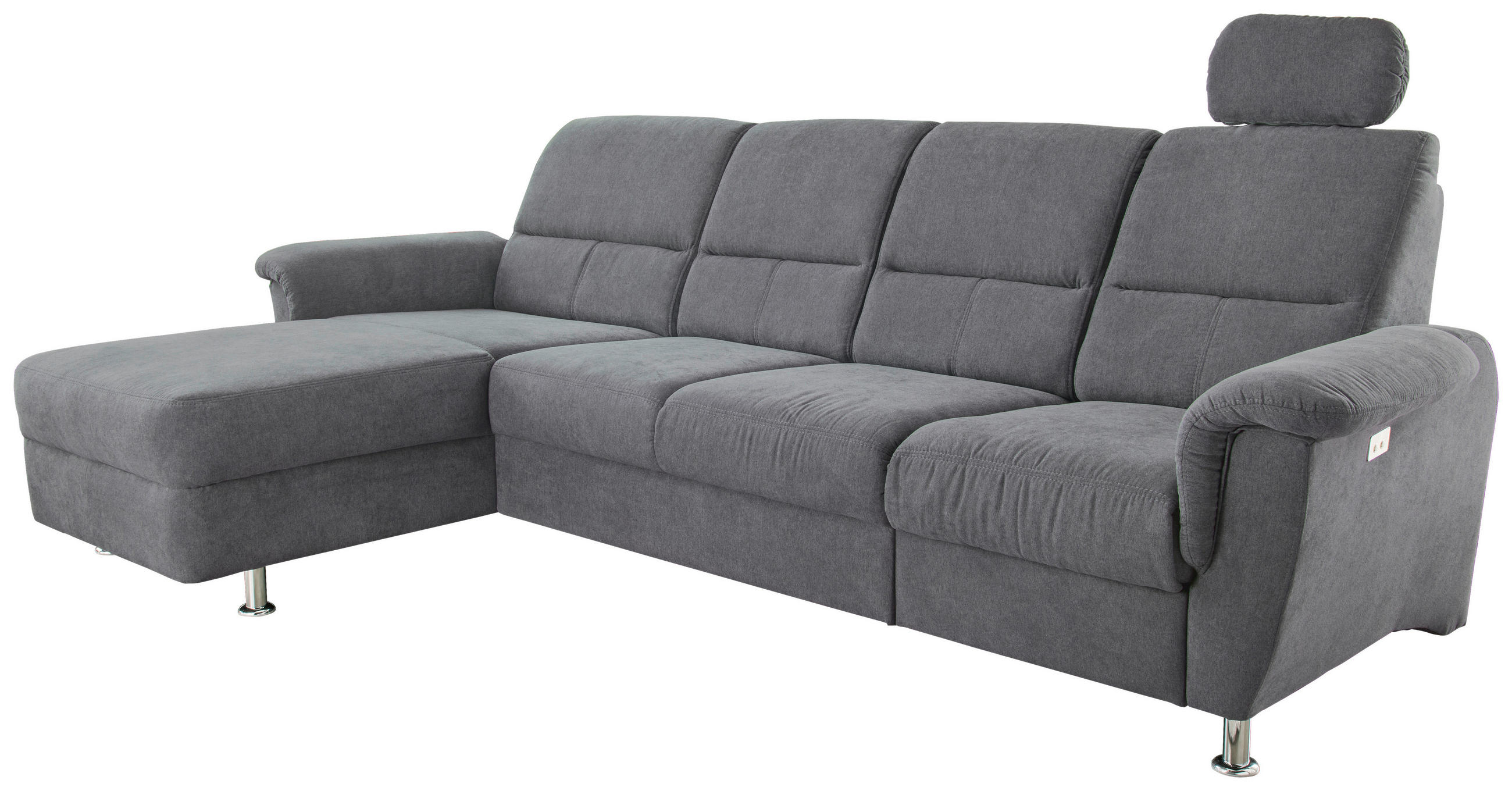 ECKSOFA Anthrazit Mikrofaser  - Chromfarben/Anthrazit, KONVENTIONELL, Textil/Metall (165/292cm) - Livetastic