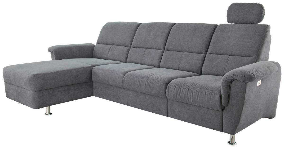 ECKSOFA in Mikrofaser Anthrazit  - Chromfarben/Anthrazit, Konventionell, Textil/Metall (165/292cm) - Livetastic