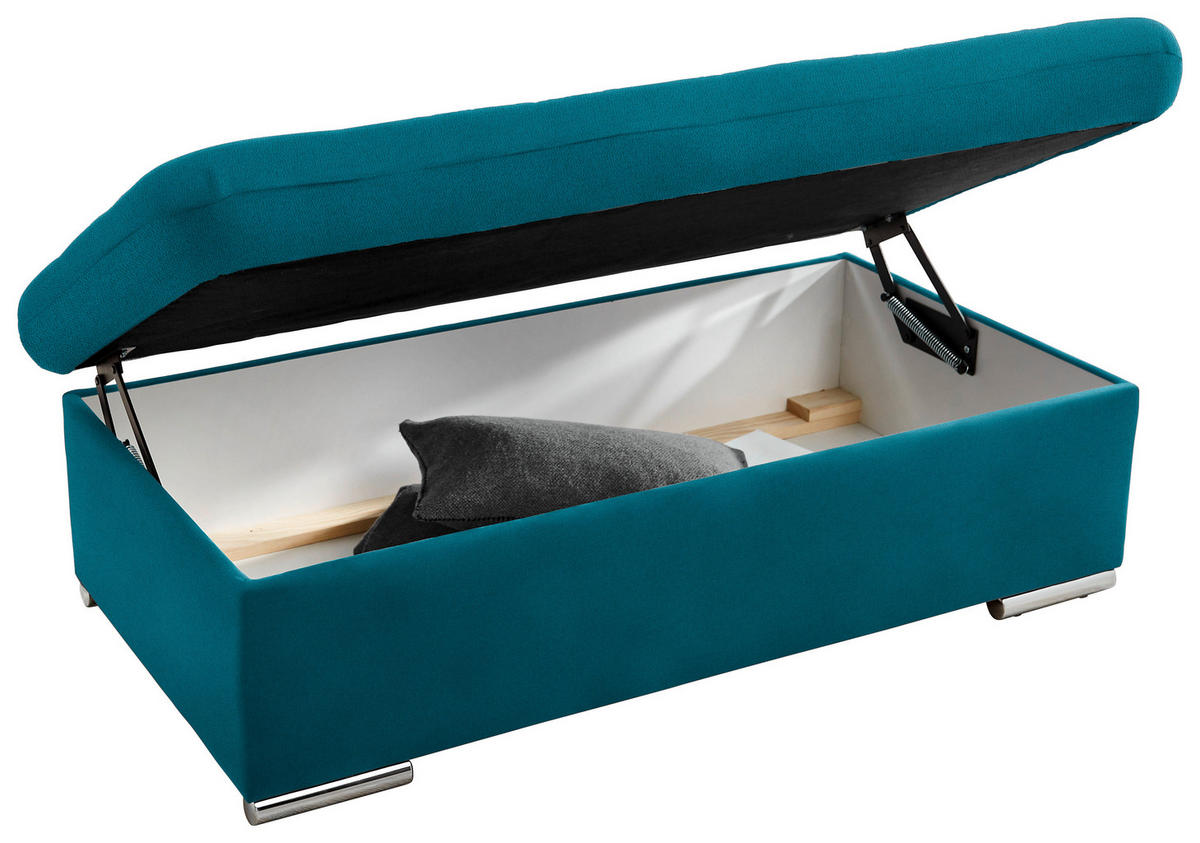 HOCKER in Textil Petrol  - Silberfarben/Petrol, Design, Textil/Metall (137/43/74cm) - Cantus