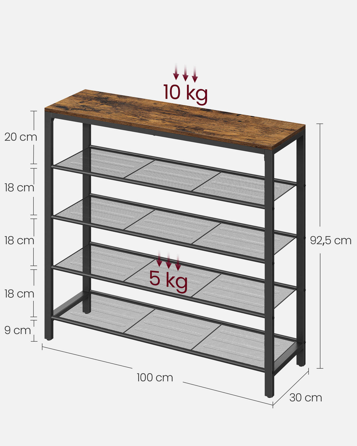 REGÁL NA TOPÁNKY, hnedá, čierna, 100/92,5/30 cm - hnedá/čierna, Trend, kov/kompozitné drevo (100/92,5/30cm) - Boxxx