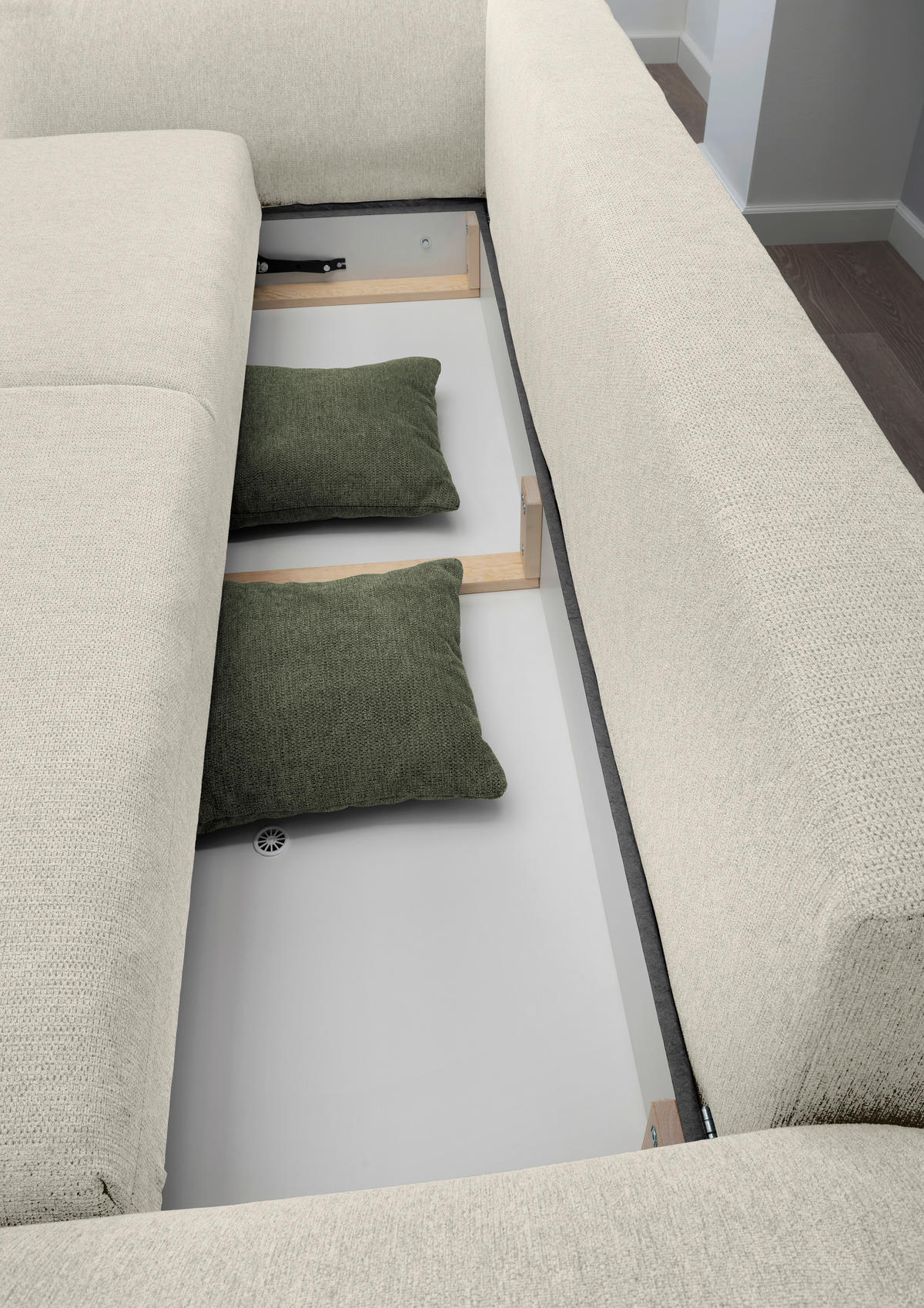 BIGSOFA in Chenille Beige  - Chromfarben/Dunkelgrün, Modern, Kunststoff/Textil (242/71/90/131cm) - Livetastic