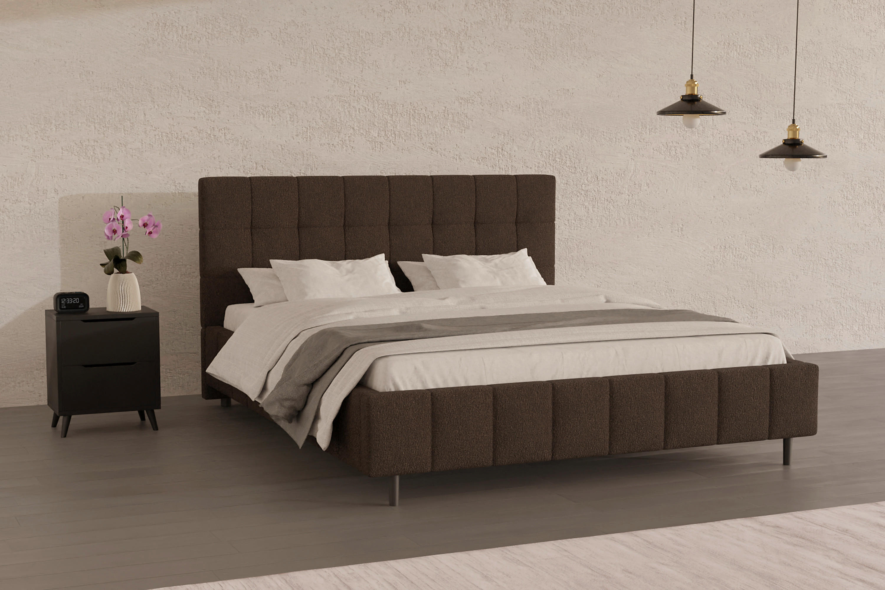 POLSTERBETT 180/200 cm  in Braun  - Schwarz/Naturfarben, MODERN, Holz/Textil (180/200cm) - MID.YOU