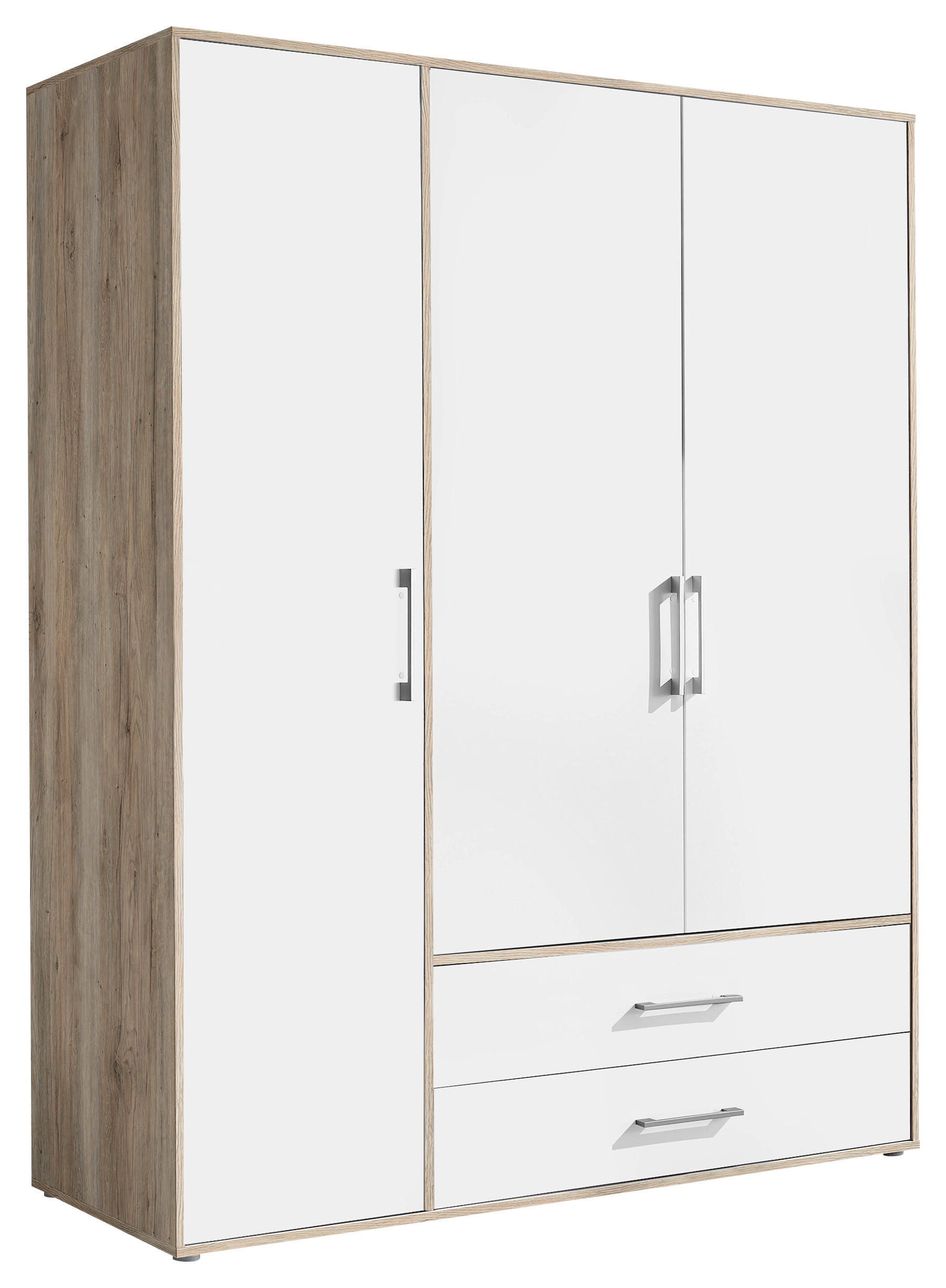 KLEIDERSCHRANK 155/195/60 cm,  in Weiß, Eiche San Remo, 3-türig  - Alufarben/Weiß, KONVENTIONELL, Holzwerkstoff/Kunststoff (155/195/60cm) - Boxxx