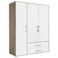 KLEIDERSCHRANK 155/195/60 cm,  in Weiß, Eiche San Remo, 3-türig  - Alufarben/Weiß, KONVENTIONELL, Holzwerkstoff/Kunststoff (155/195/60cm) - Boxxx