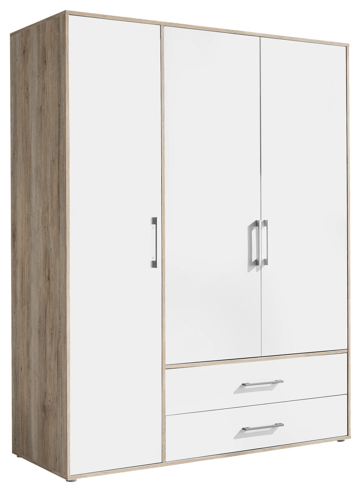 KLEIDERSCHRANK 155/195/60 cm,  in Weiß, Eiche San Remo, 3-türig  - Alufarben/Weiß, KONVENTIONELL, Holzwerkstoff/Kunststoff (155/195/60cm) - Boxxx