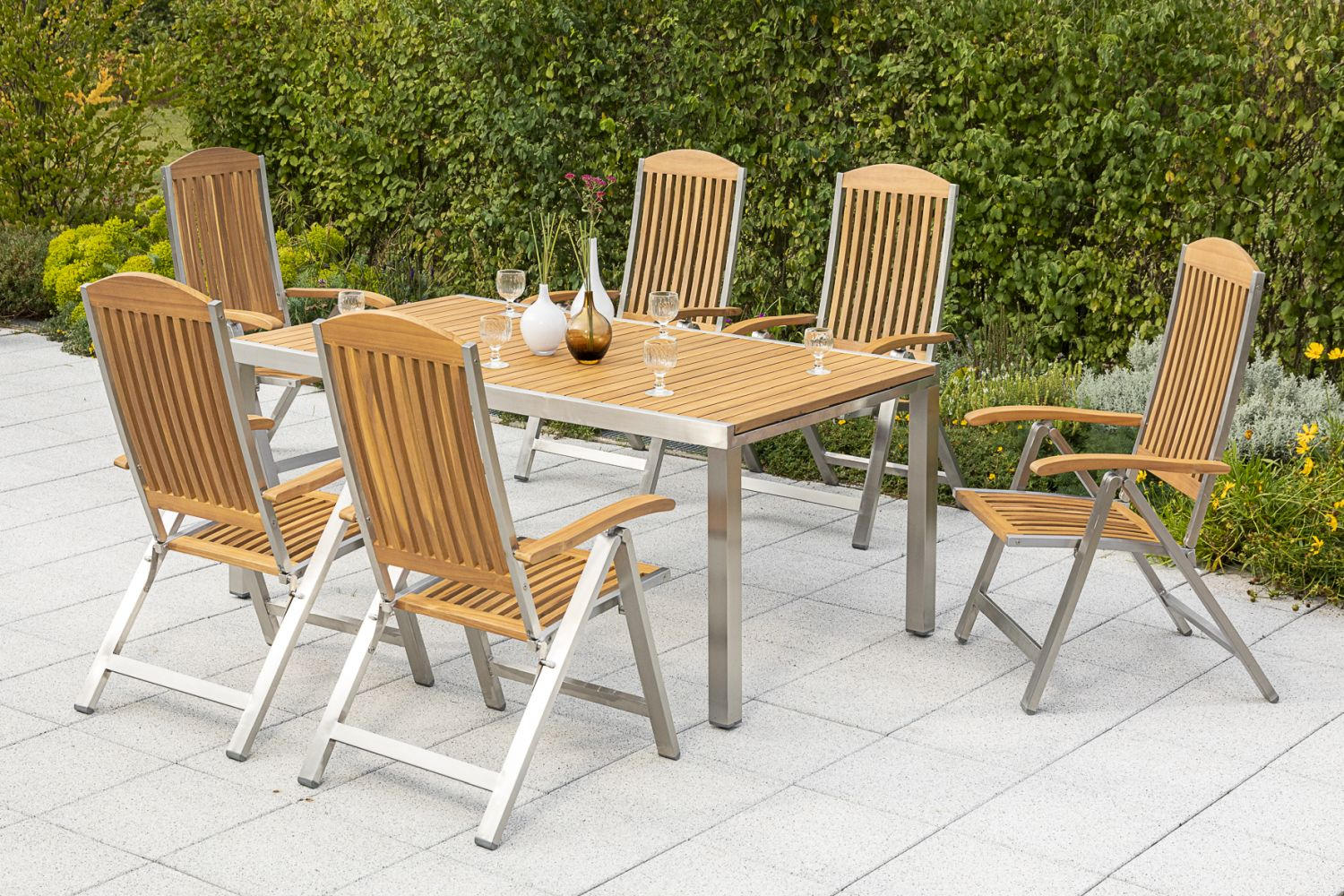 GARTENTISCHGRUPPE Akazie Hartholz Edelstahl - Silberfarben/Akaziefarben, KONVENTIONELL, Holz/Metall - Gardenson