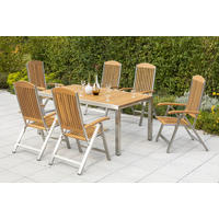 GARTENTISCHGRUPPE Akazie Hartholz Edelstahl  - Silberfarben/Akaziefarben, KONVENTIONELL, Holz/Metall - Gardenson