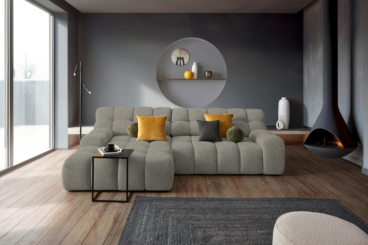 Ecksofa inkl. Funktion Graubraun Webstoff  - Graubraun/Schwarz, MODERN, Kunststoff/Textil (180/297cm) - Welnova