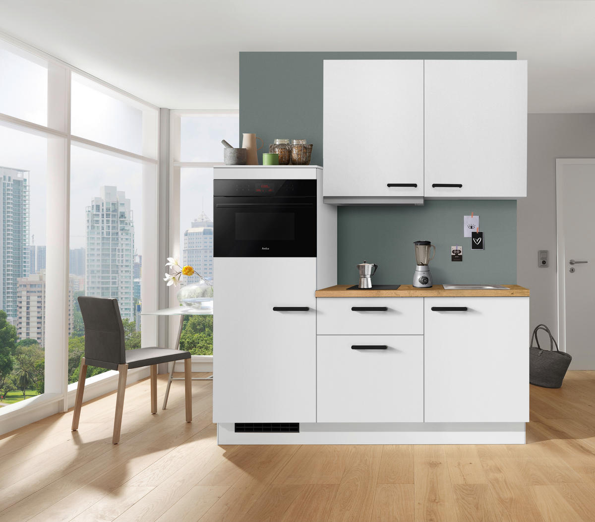 KÜCHENBLOCK 180 cm   in Weiß, Eichefarben  - Eichefarben/Schwarz, Basics, Holzwerkstoff/Metall (180cm) - Impuls