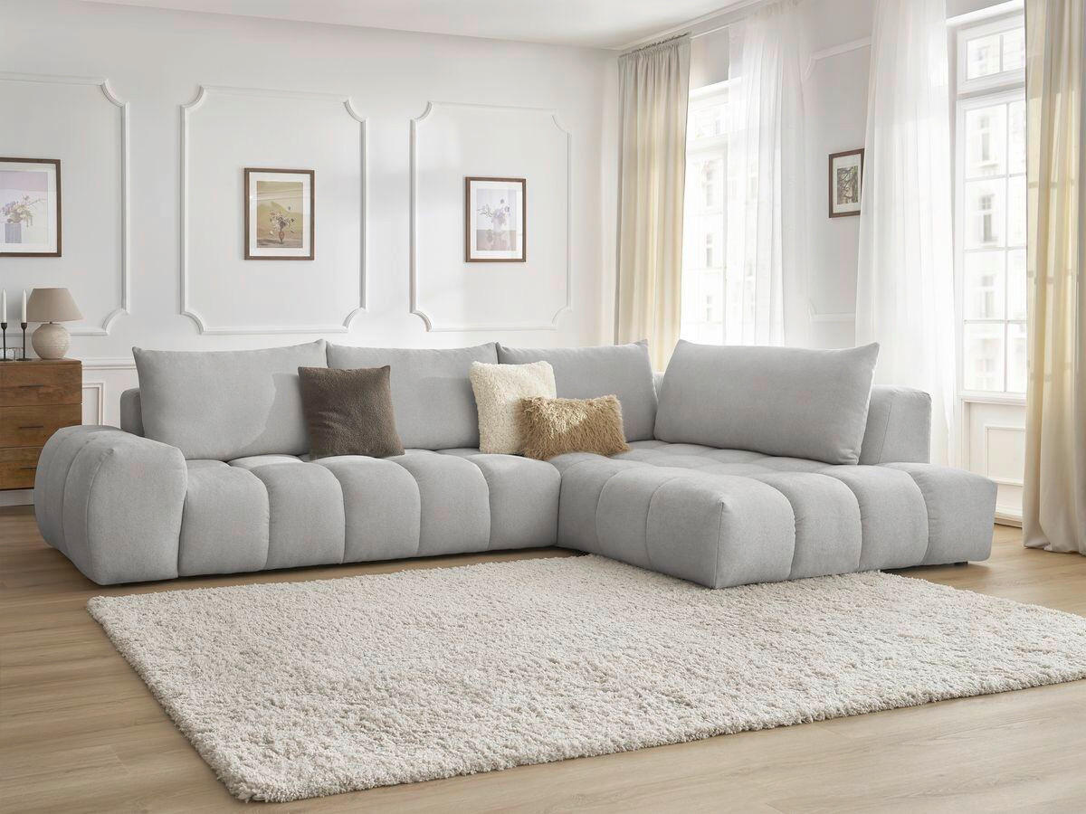 ECKSOFA Ottomane rechts  EVEREST Hellgrau Struktur  - Hellgrau/Schwarz, MODERN, Kunststoff/Textil (352/210cm) - Livetastic