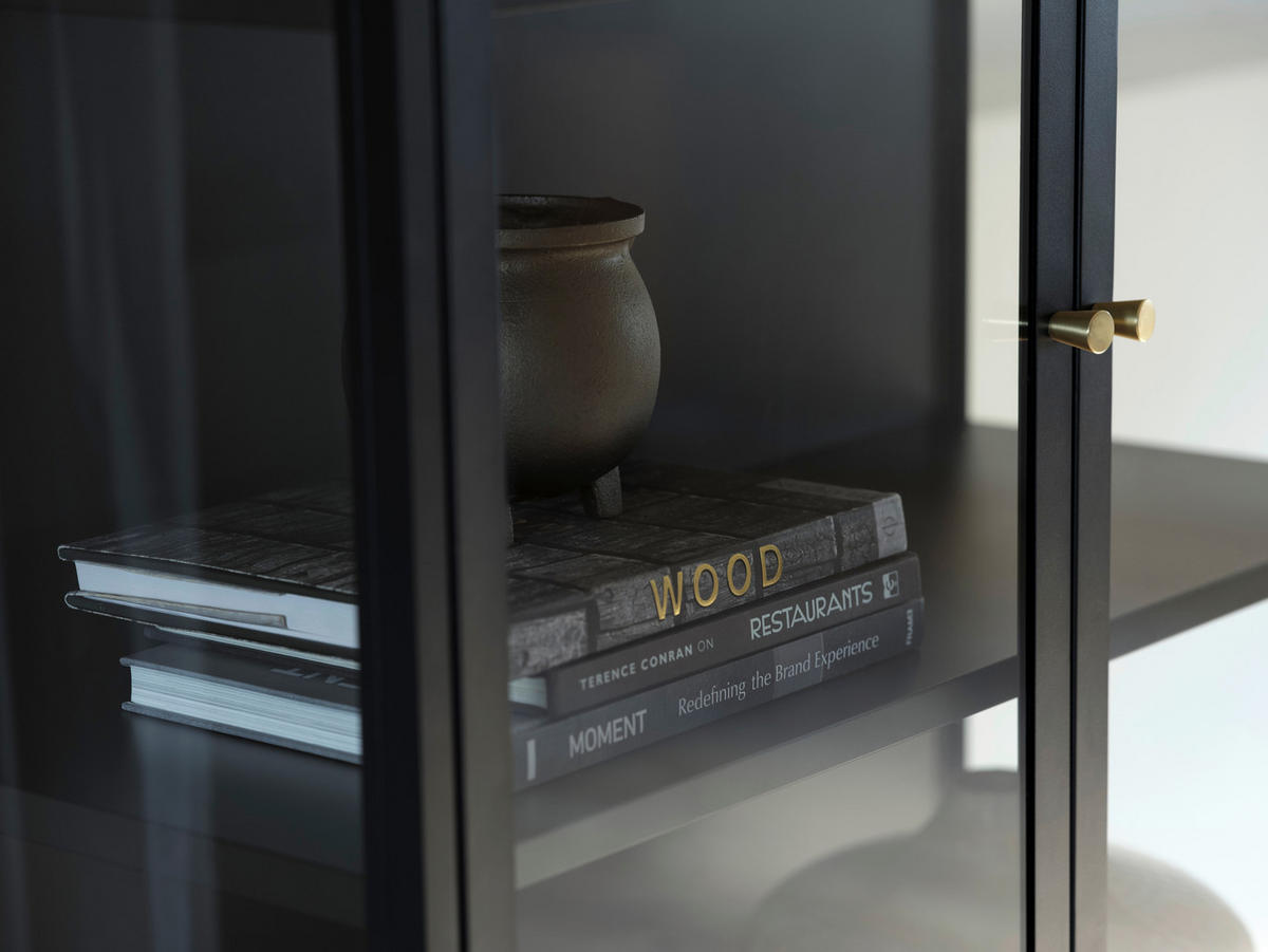 HÖG BYRÅ svart  90/160/40 cm  - svart/guldfärgad, Trend, metall/glas (90/160/40cm) - Xora