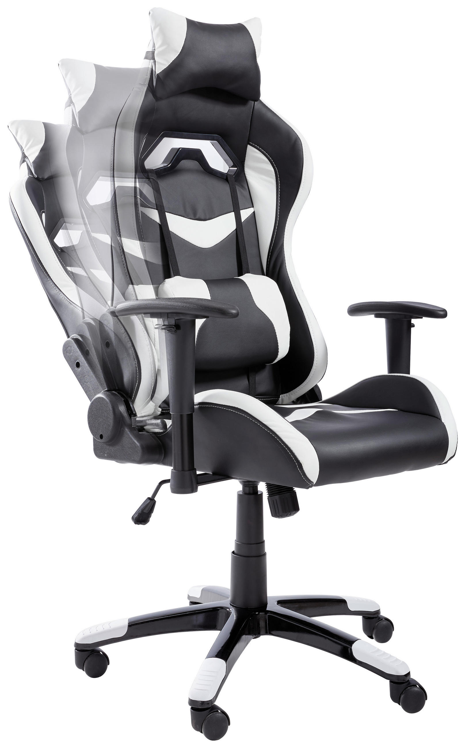 GAMINGSTUHL Schwarz, Weiß Metall, Kunststoff, Textil   - Schwarz/Weiß, Design, Kunststoff/Textil (68/124-134/59cm) - Hom`in