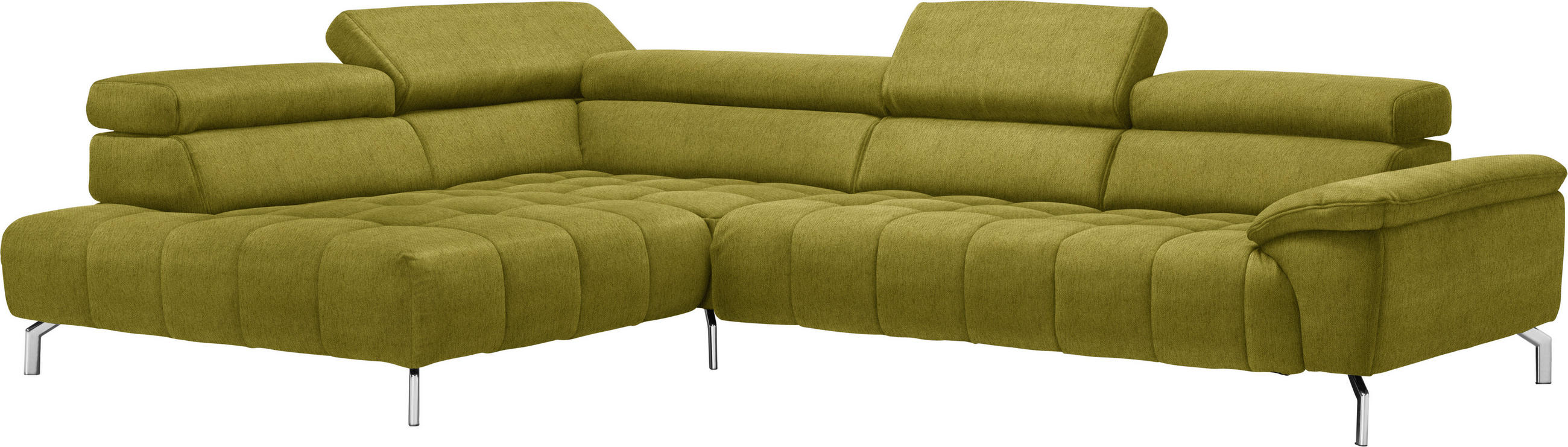 ECKSOFA in Chenille Grün  - Chromfarben/Grün, Design, Textil/Metall (222/323cm) - Beldomo Style