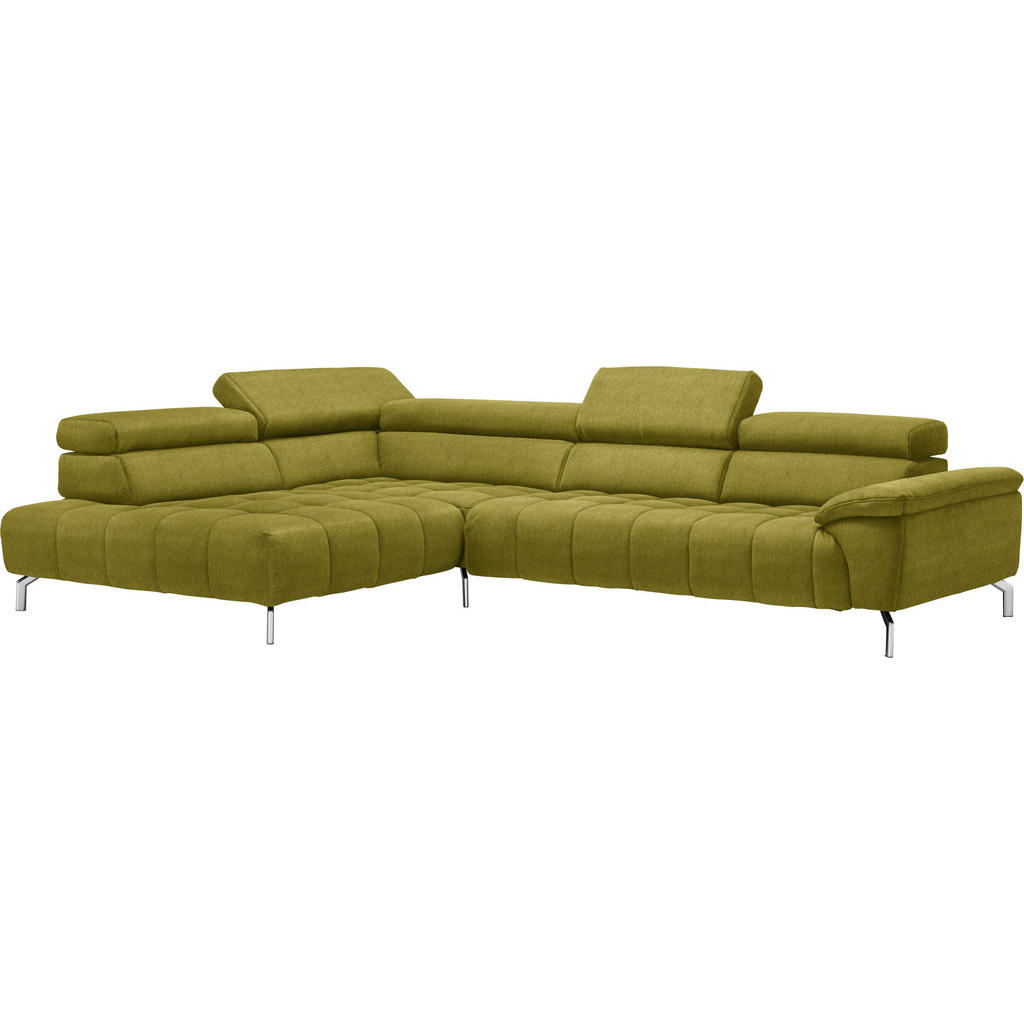 Thumbnail - Beldomo Style Ecksofa, Grün, Textil, Uni, 4-5-Sitzer, Ottomane links, nicht einzeln stellbar, L-Form, 323x222 cm, Golden...