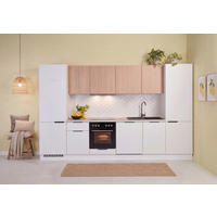 KÜCHENBLOCK 340 cm  in Weiß, Eichefarben  - Eichefarben/Beige, Design, Holzwerkstoff/Metall (340cm) - P & B