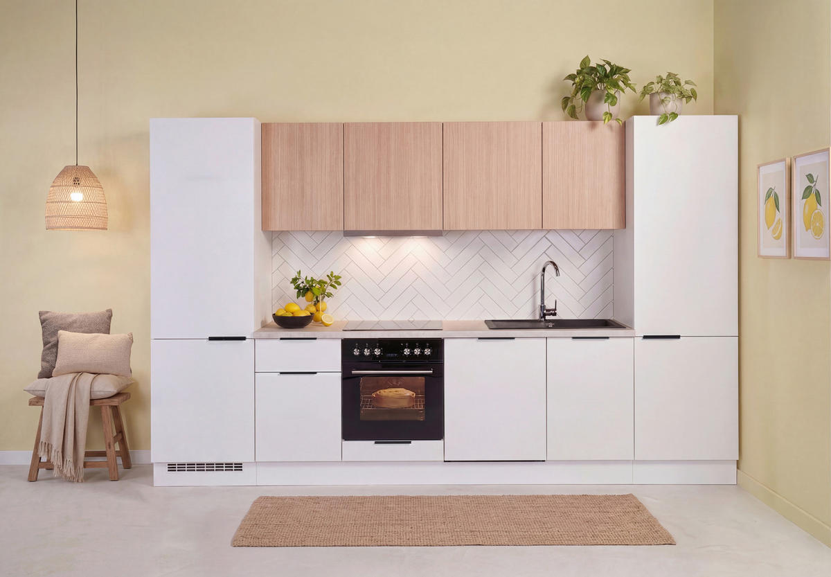 KÜCHENLEERBLOCK 340 cm  in Weiß, Eichefarben  - Eichefarben/Beige, Design, Holzwerkstoff/Metall (340cm) - P & B