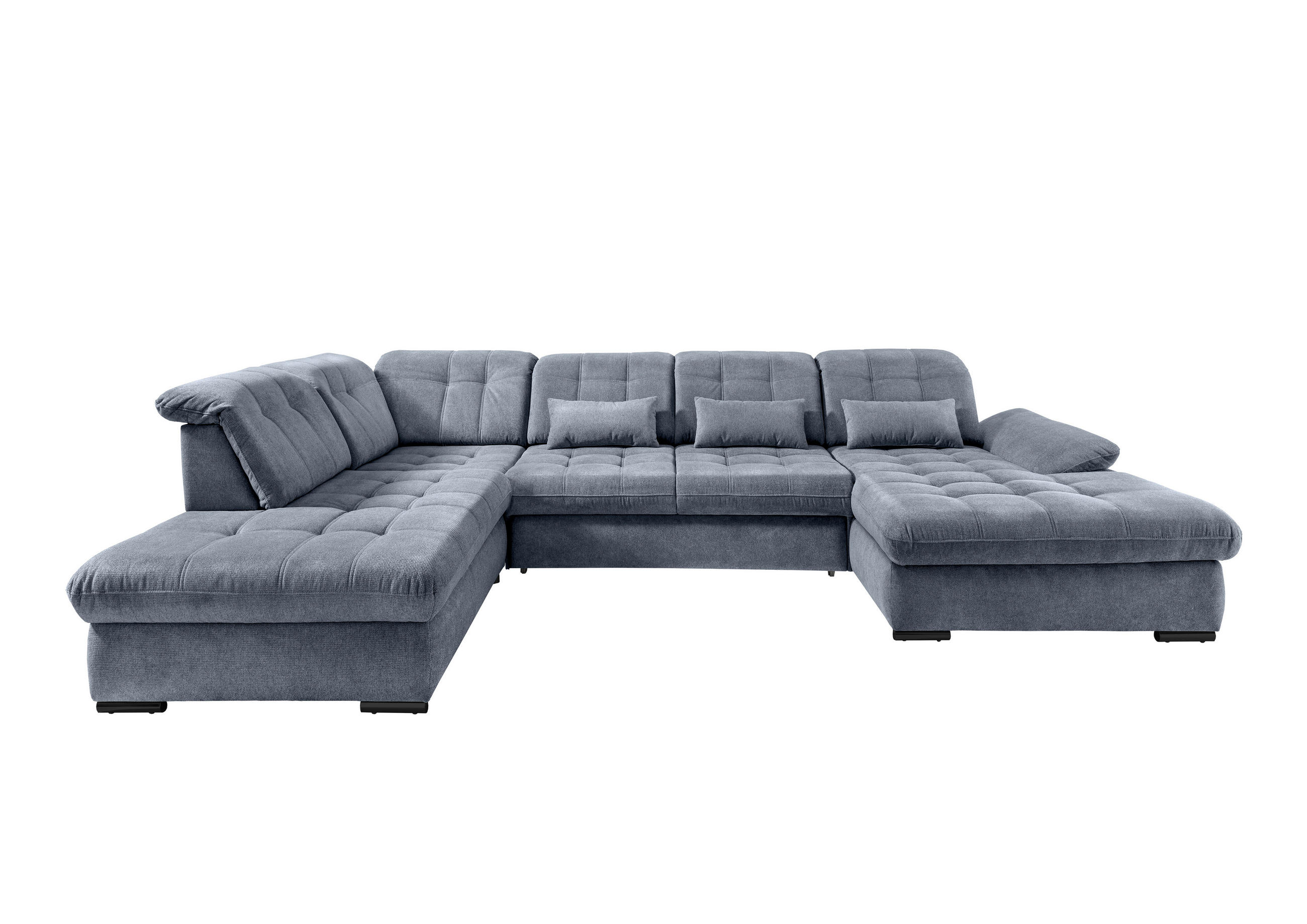WOHNLANDSCHAFT in Chenille Hellblau - Schwarz/Hellblau, Modern, Textil/Metall (252/387/184cm) - Livetastic