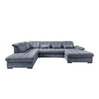 WOHNLANDSCHAFT in Chenille Hellblau  - Schwarz/Hellblau, Modern, Textil/Metall (252/387/184cm) - Livetastic