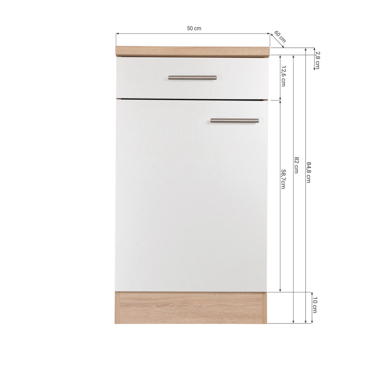 KÜCHENUNTERSCHRANK 50/84,8/60 cm  in Grau, Eichefarben  - Eichefarben/Silberfarben, Basics, Holzwerkstoff/Metall (50/84,8/60cm) - Respekta