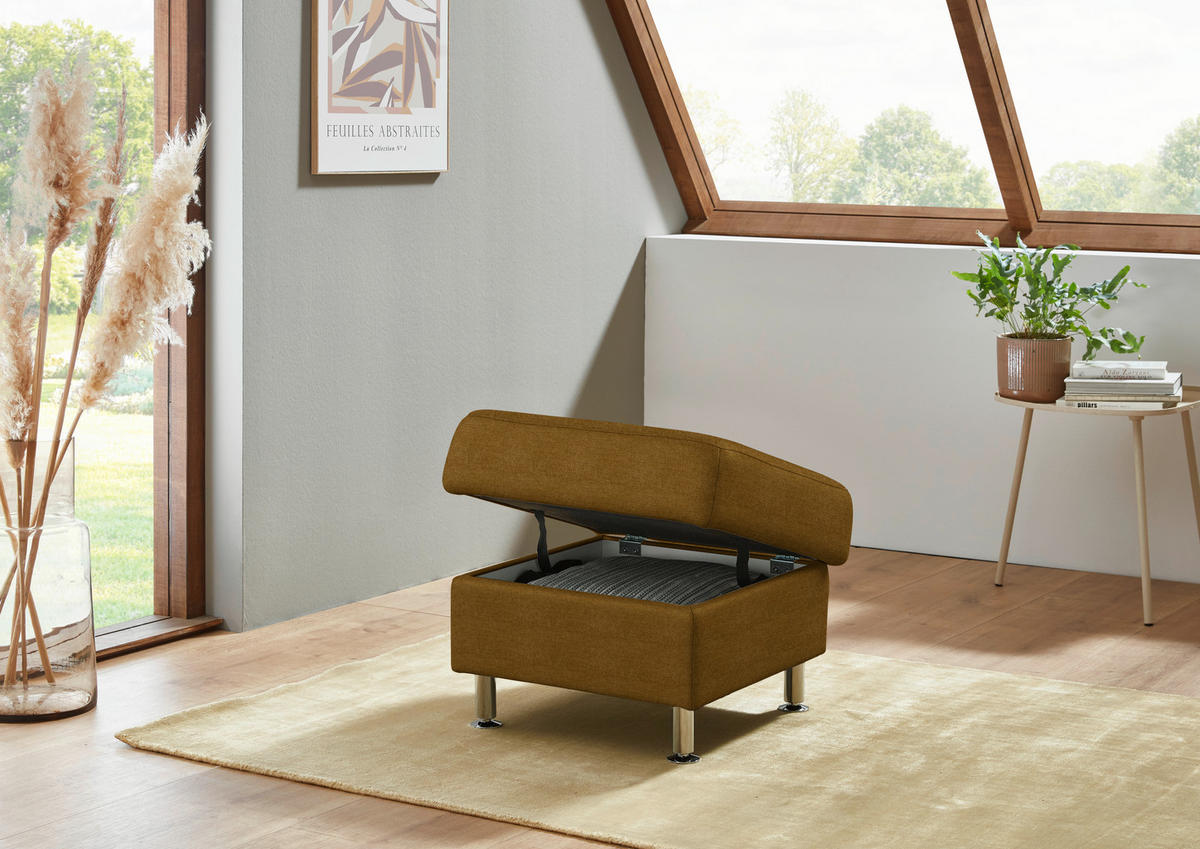 HOCKER Textil Currygelb  - Currygelb/Alufarben, Konventionell, Textil/Metall (60/46/60cm) - Beldomo Comfort