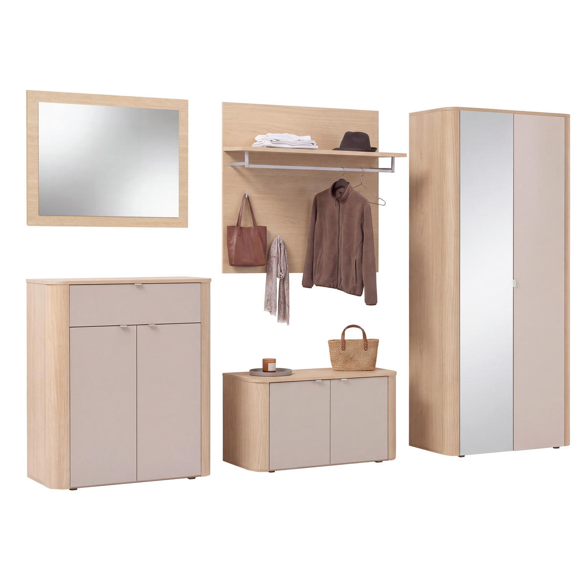 GARDEROBE 5-teilig  in 280/188/35 cm  - Kaschmir/Eichefarben, Design, Holzwerkstoff (280/188/35cm) - Xora