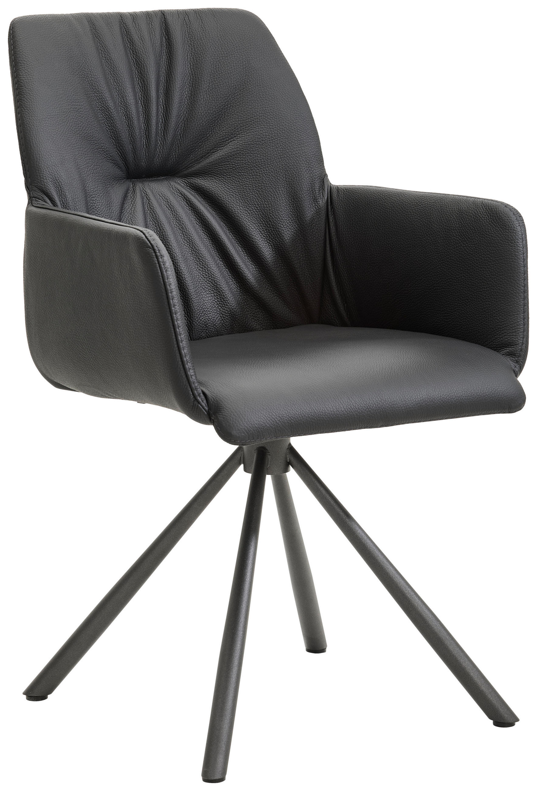 ARMLEHNSTUHL  Lederauswahl, Stoffauswahl, Sitzfläche 360° drehbar  Echtleder  Schwarz  - Anthrazit/Schwarz, Design, Leder/Metall (55/89/59cm) - Bert Plantagie