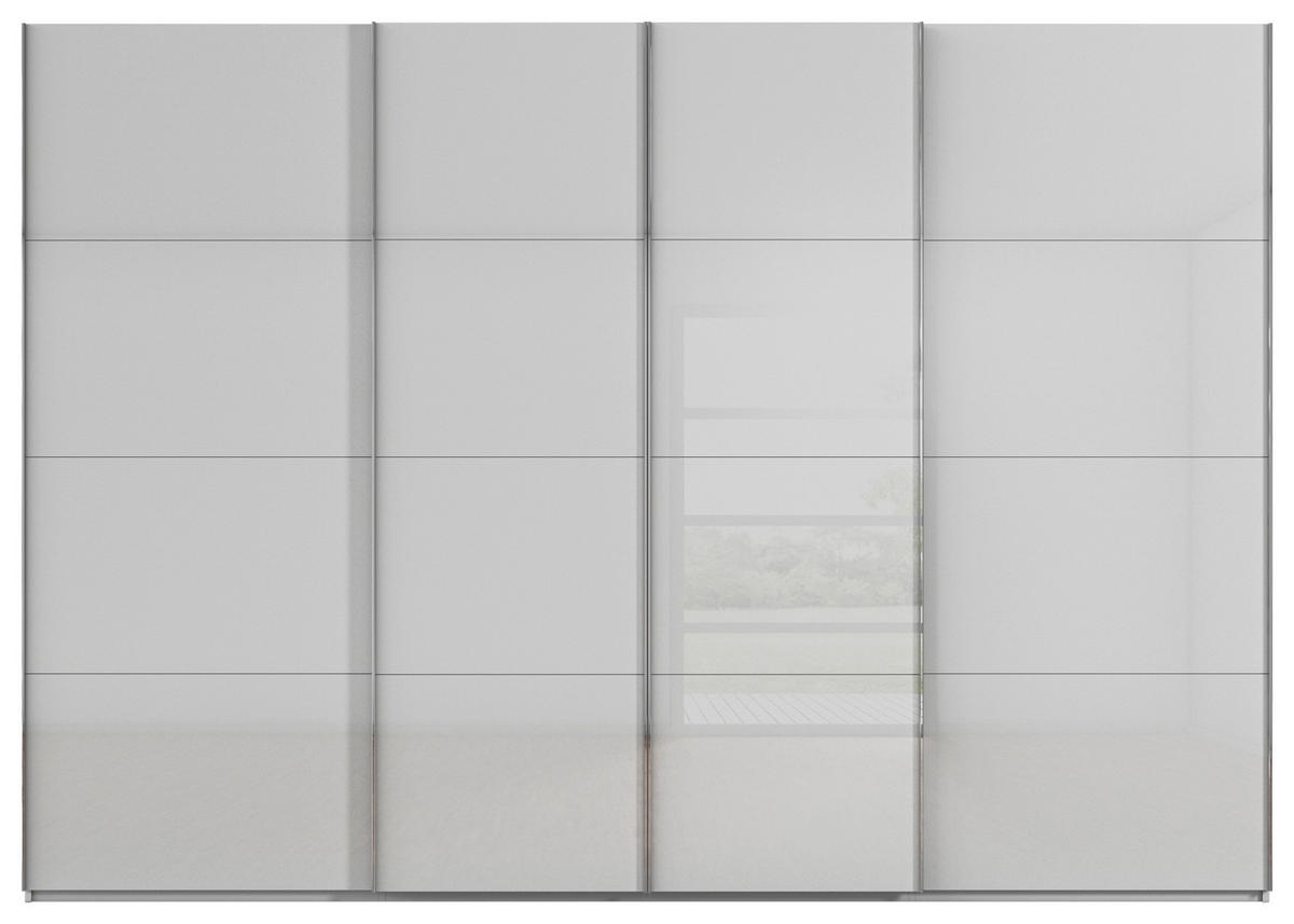 SCHWEBETÜRENSCHRANK 316/223/68 cm 4-türig Hellgrau  - Chromfarben/Hellgrau, Design, Glas/Holzwerkstoff (316/223/68cm) - Novel