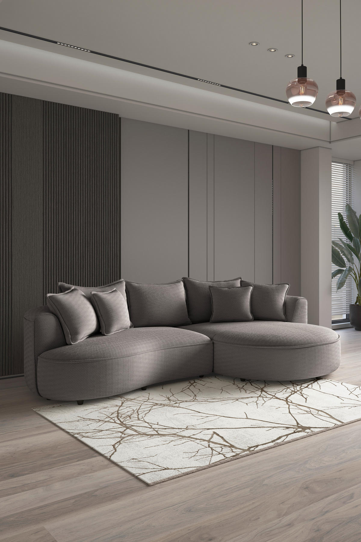 ECKSOFA LEVI Cappuccino Velours, Struktur  - Schwarz/Cappuccino, MODERN, Kunststoff/Textil (287/168cm) - Livetastic
