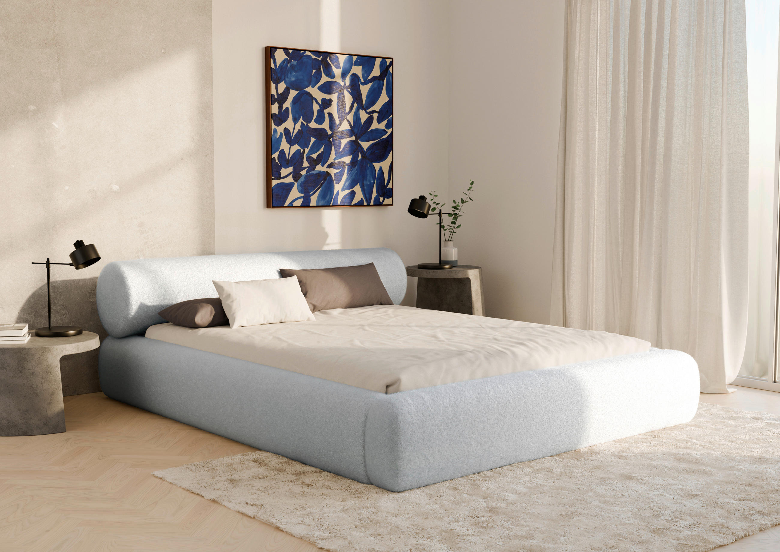 POLSTERBETT 140/200 cm,  in Hellgrau, Lattenrost, Bettkasten,  - Hellgrau/Schwarz, Design, Holz/Textil (140/200cm) - Chameo