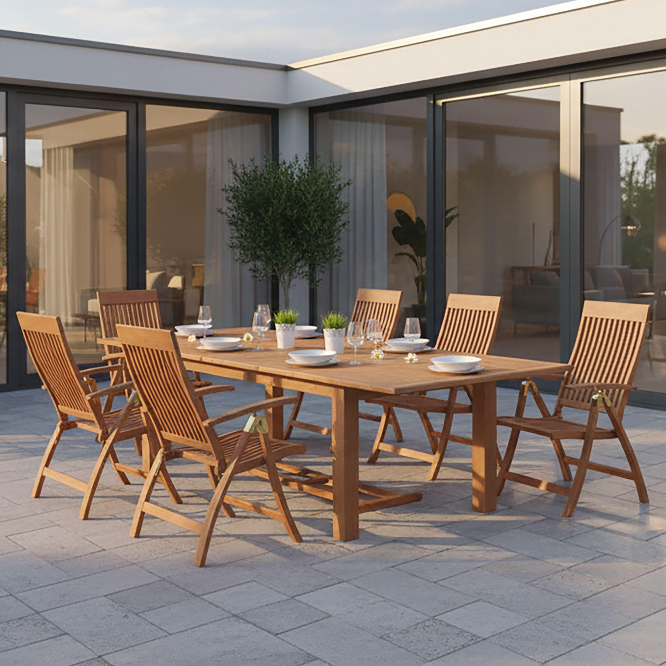 GARTENTISCHGRUPPE  - Naturfarben, ROMANTIK / LANDHAUS, Holz (180-260/100/75cm) - Gardenson