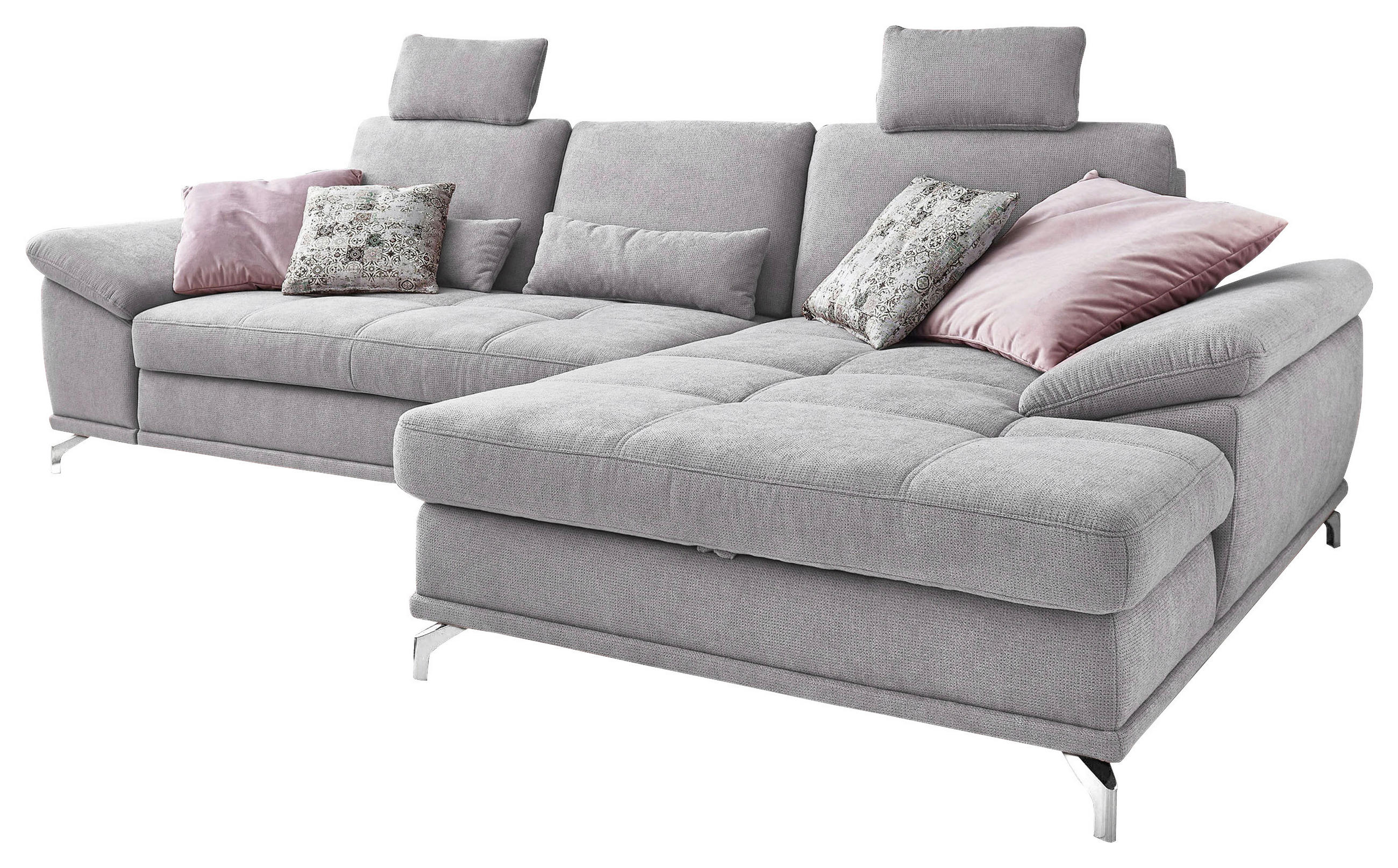 ECKSOFA in Flachgewebe Silberfarben  - Silberfarben, KONVENTIONELL, Textil/Metall (301/176cm) - Sit & More