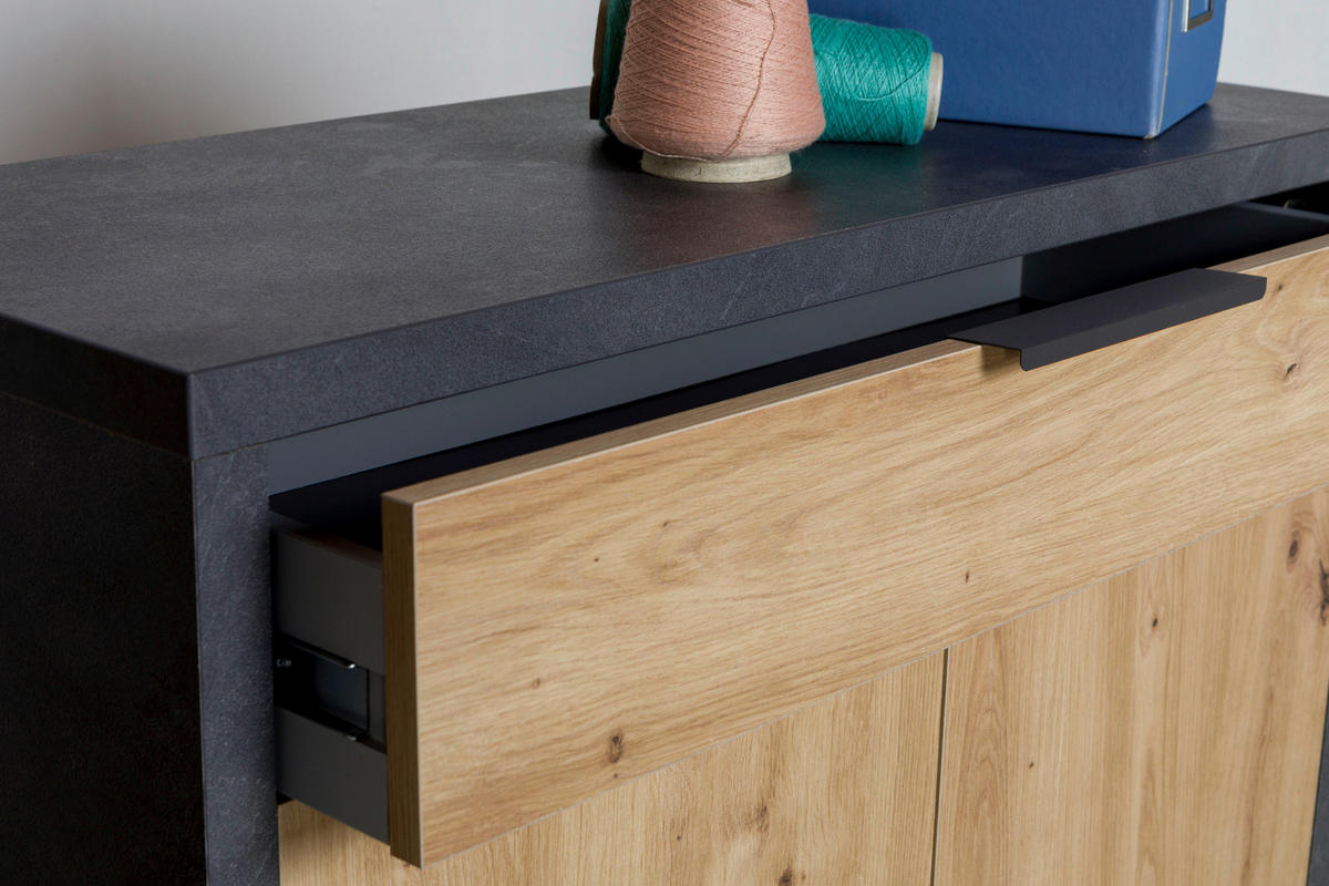 SCHUHSCHRANK Schieferfarben, Eiche Artisan  - Schieferfarben/Anthrazit, Design, Holzwerkstoff/Kunststoff (85,1/110,2/35,3cm) - Carryhome